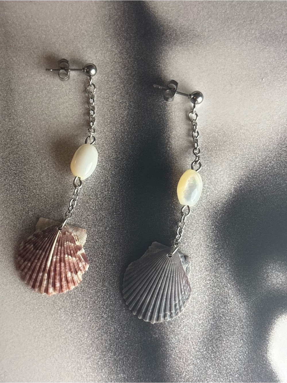 Shell Drop Earrings with Cream Bead Accent